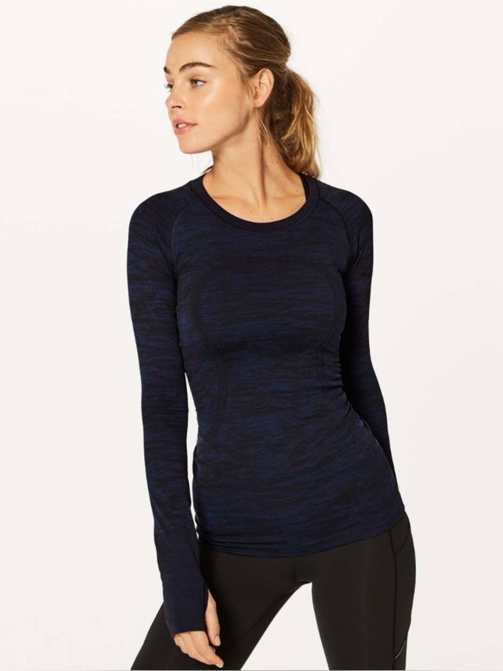 Lululemon Midnight Navy Black Swiftly Tech Long Sleeve Crew Workout Top Size 10